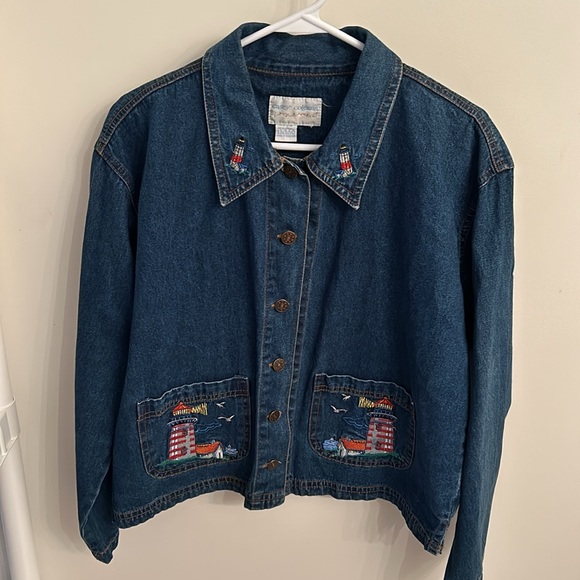 casey Coleman Tops - Casey Coleman vtg denim button down jacket top with lighthouse patched design